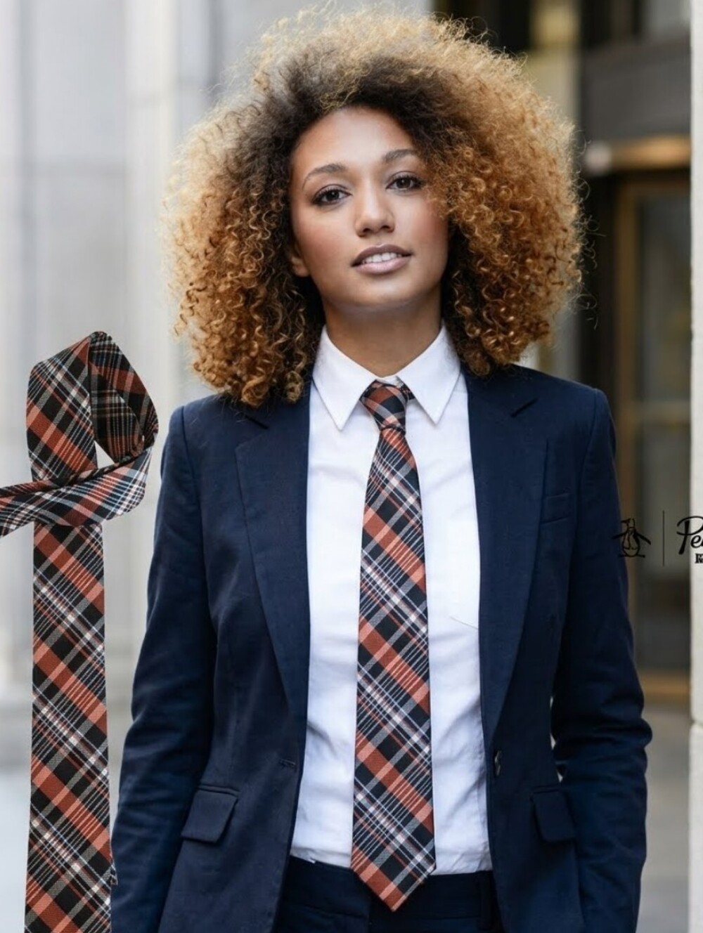 Original Penguin | Plaid Silk Tie | Black Orange Blue White | Unisex
